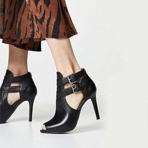 XYD Women Peep Toe Ankle Bootie High Heels Buckled Double Straps Cutout Fashion